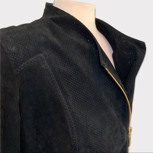 QC Collection Black Suede Motorcycle Jacket Gold Hardware Size Large